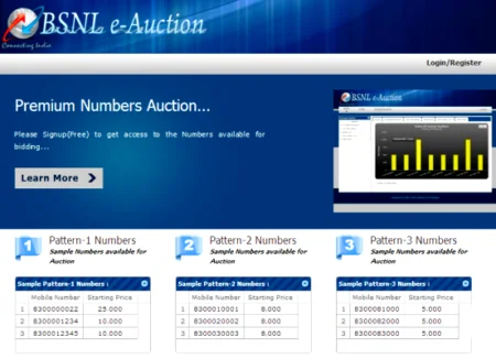 bsnl premium number e auction website