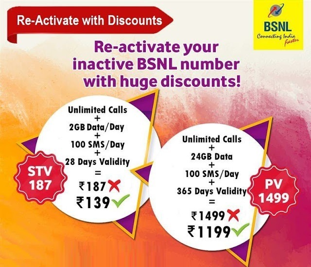 BSNL Extended Discounted Recharge Offers ₹139 & ₹1199 To Reactivate