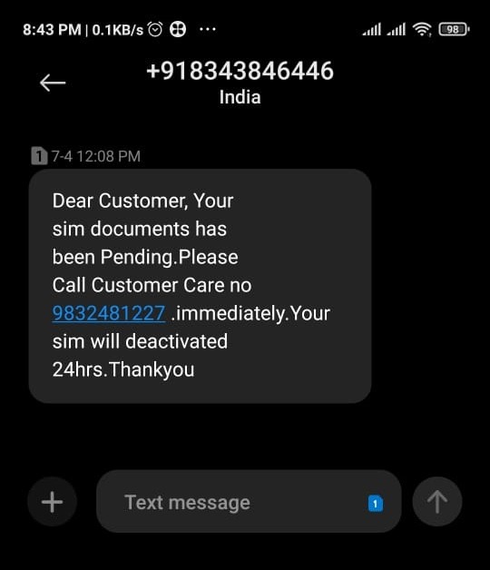 fraud sms for kyc verification