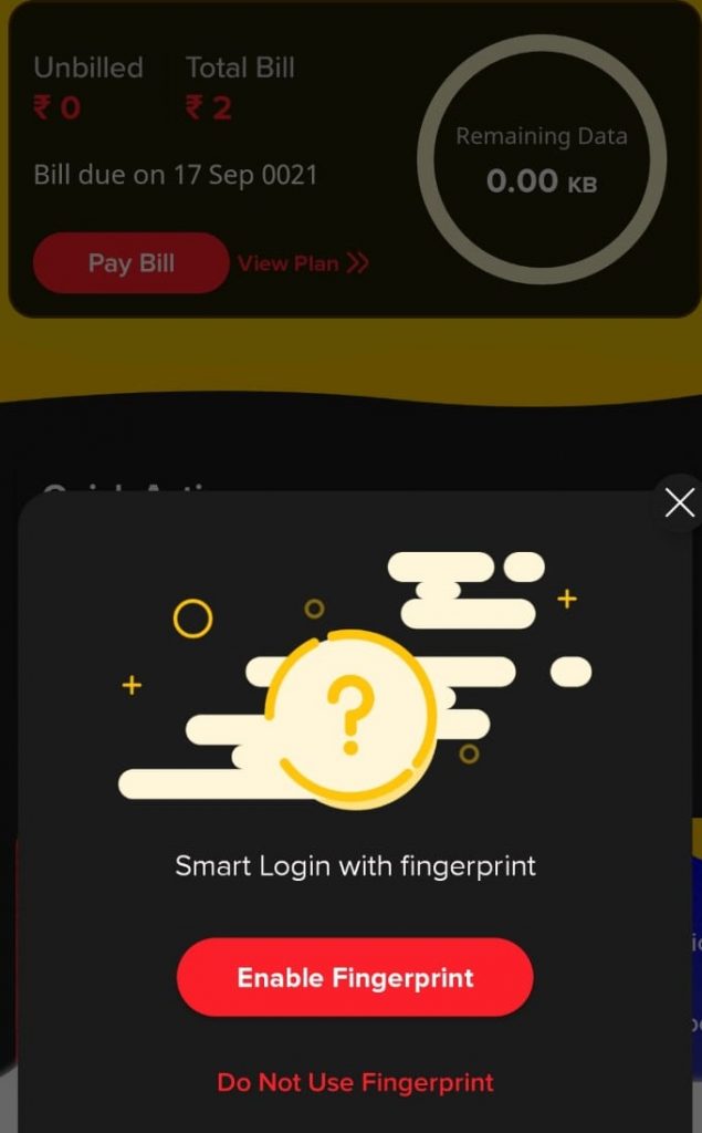 bsnl selfcare app fingerprint security