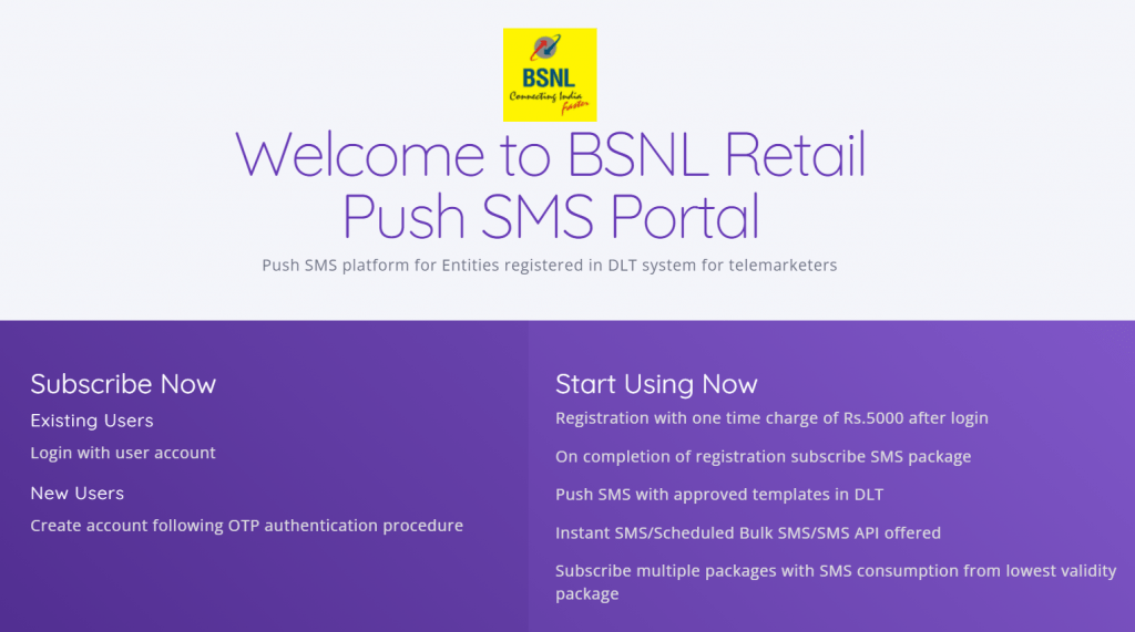 bsnl foundation day bulk sms portal